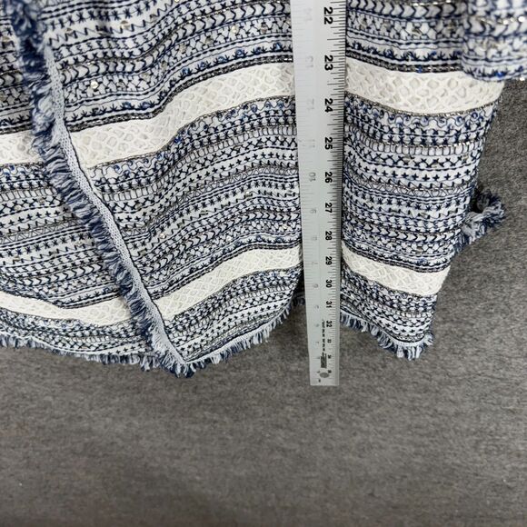 Chico's Jacket Women 3 White Striped Collared 3/4 Sleeve Open Front Cotton - Picture 6 of 8